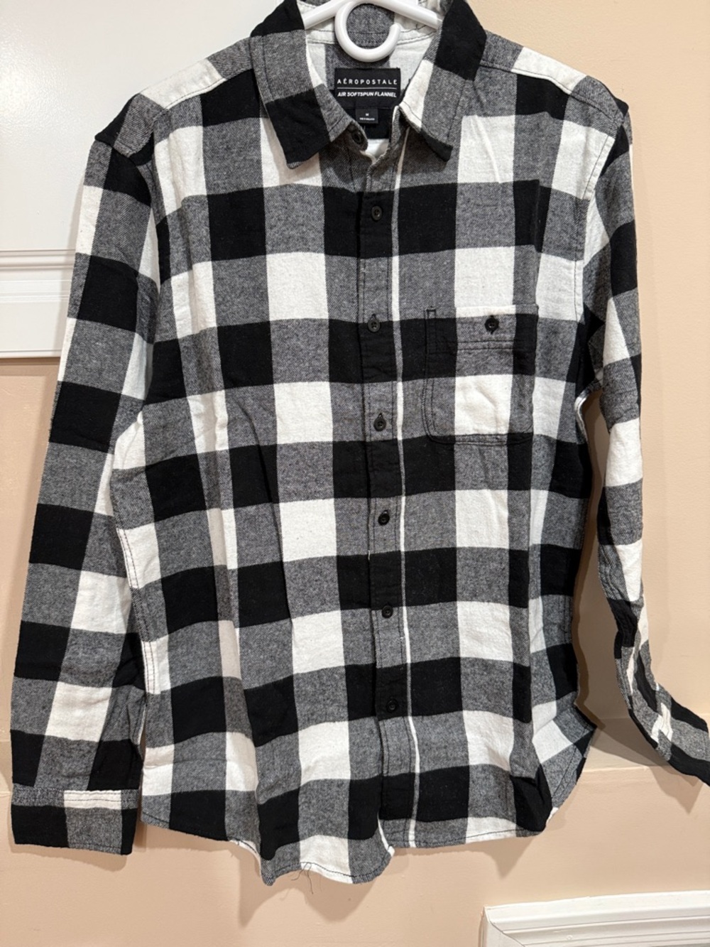 Aeropostale Black & White Buffalo Plaid Flannel Shirt